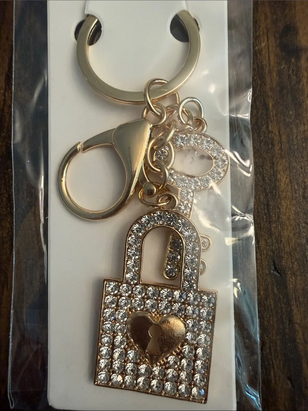 ItGirl Gold-tone Rhinestone Heart Padlock w/Key Keychain Charm